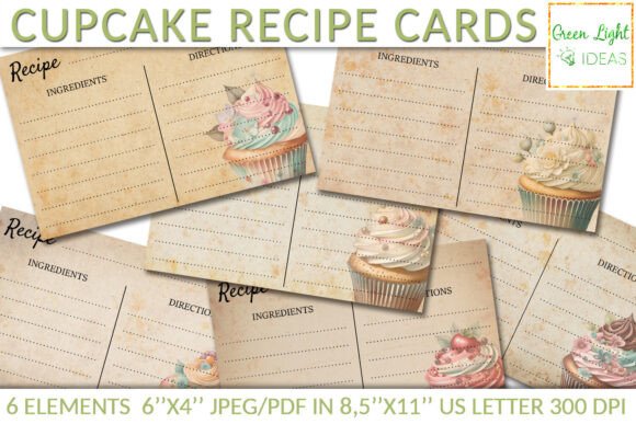 Download Vintage Cupcakes Recipe Cards Ephemera - Premium Resources