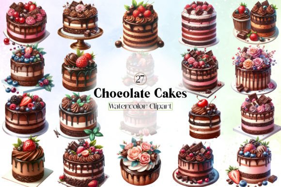Download Watercolor Chocolate Cakes Clipart - Chocolate Collection